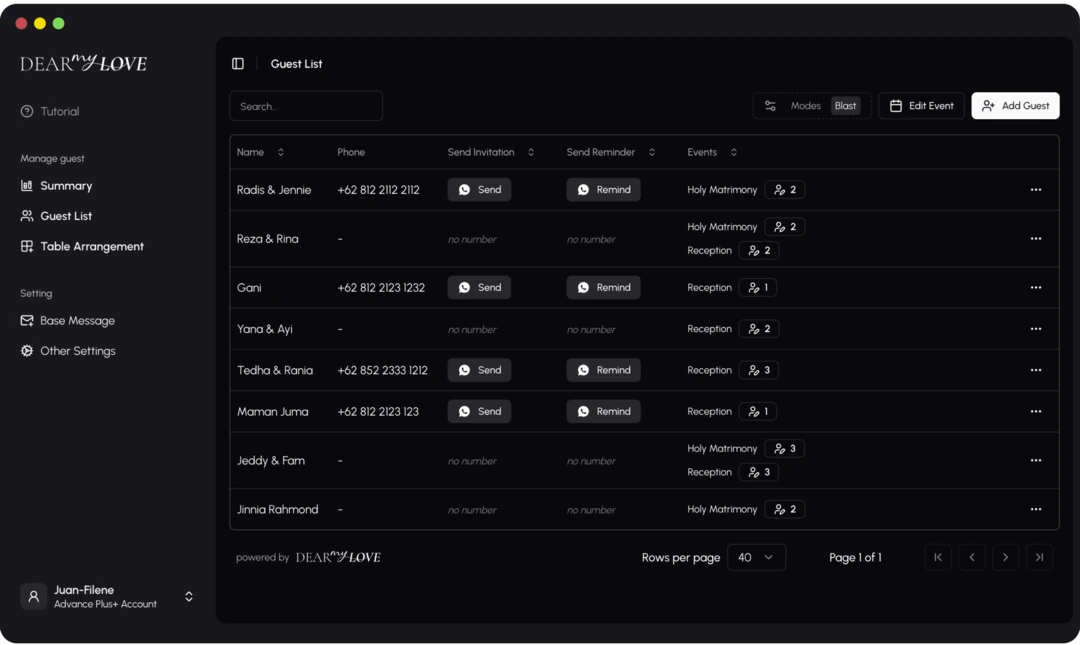 Invitation Blaster Dashboard